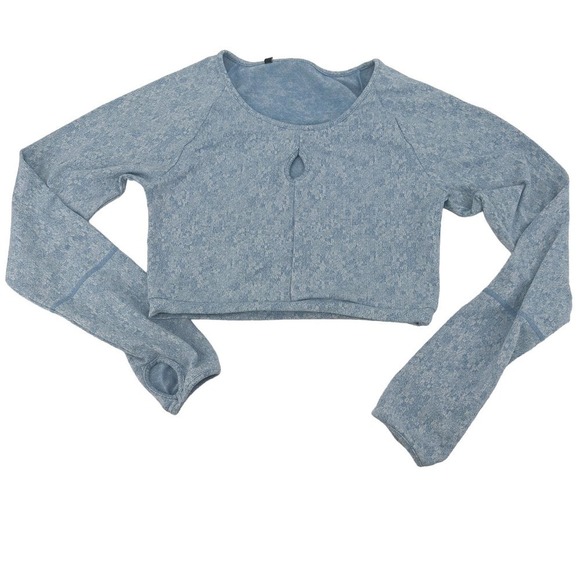 Gymshark Fleur Texture Long Sleeve Crop Blue Marled Top Knit Round Neck Size s - Picture 4 of 8